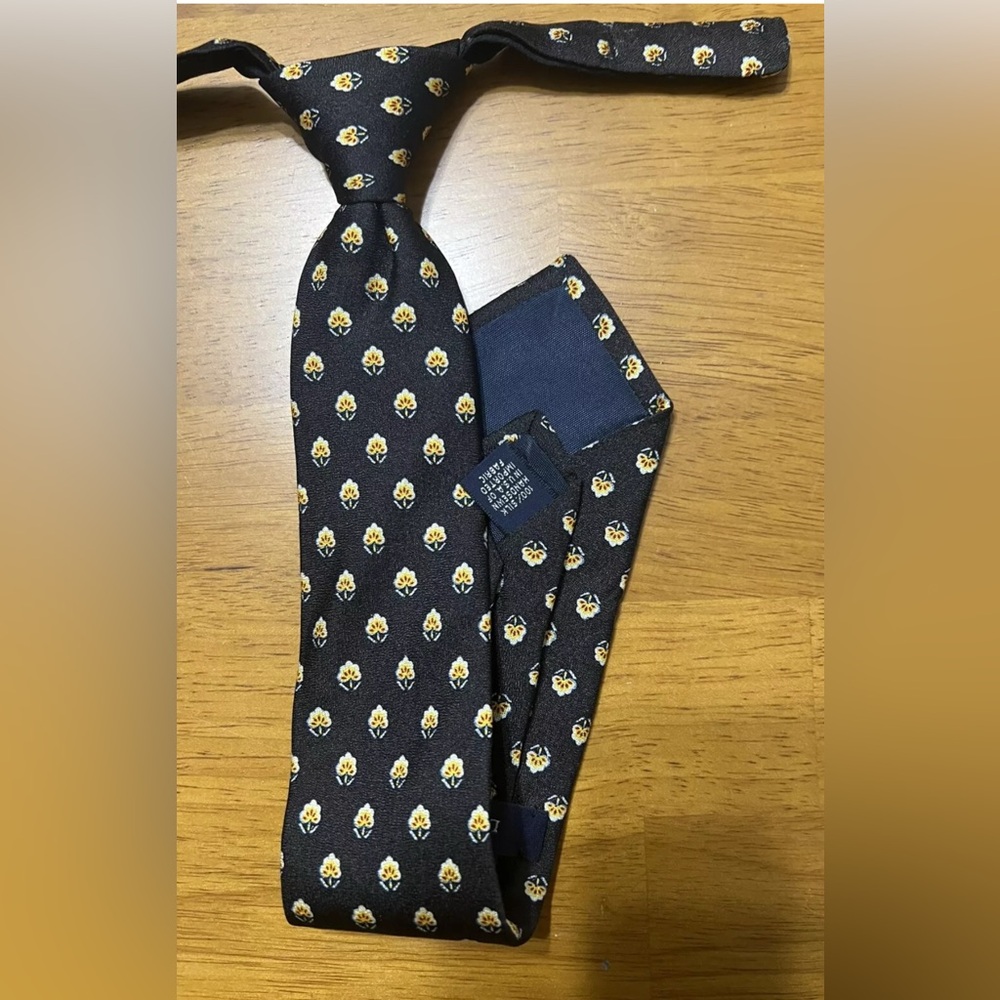 Lands End Boys Tie Black Yellow Red Adjustable Neck Strap Ribbed Hook Pre-tied
